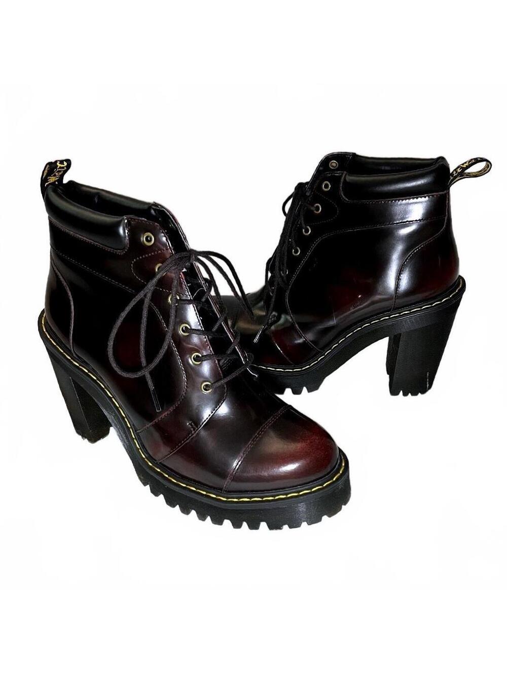 Dr. Martens Women's Averil Heeled Combat Boots - Burgundy Leather, Size 8 US